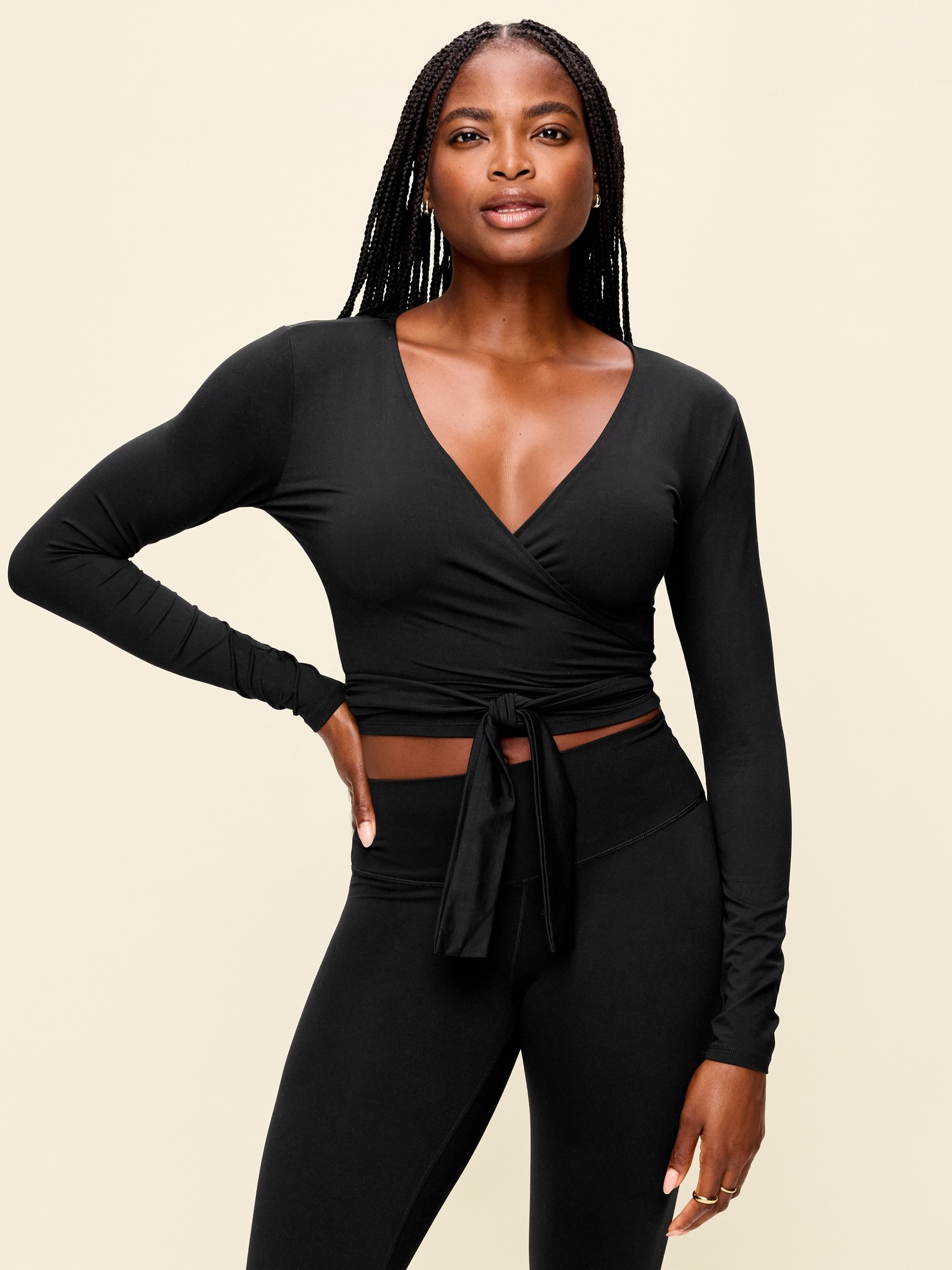 StudioSmooth Long-Sleeve Wrap Top