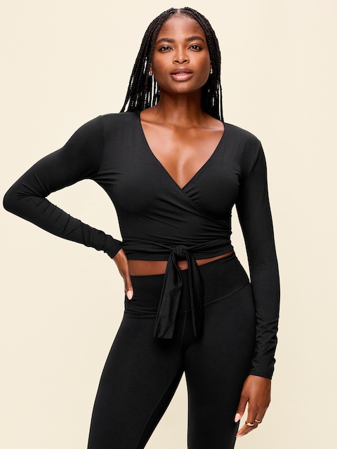 StudioSmooth Long-Sleeve Wrap Top