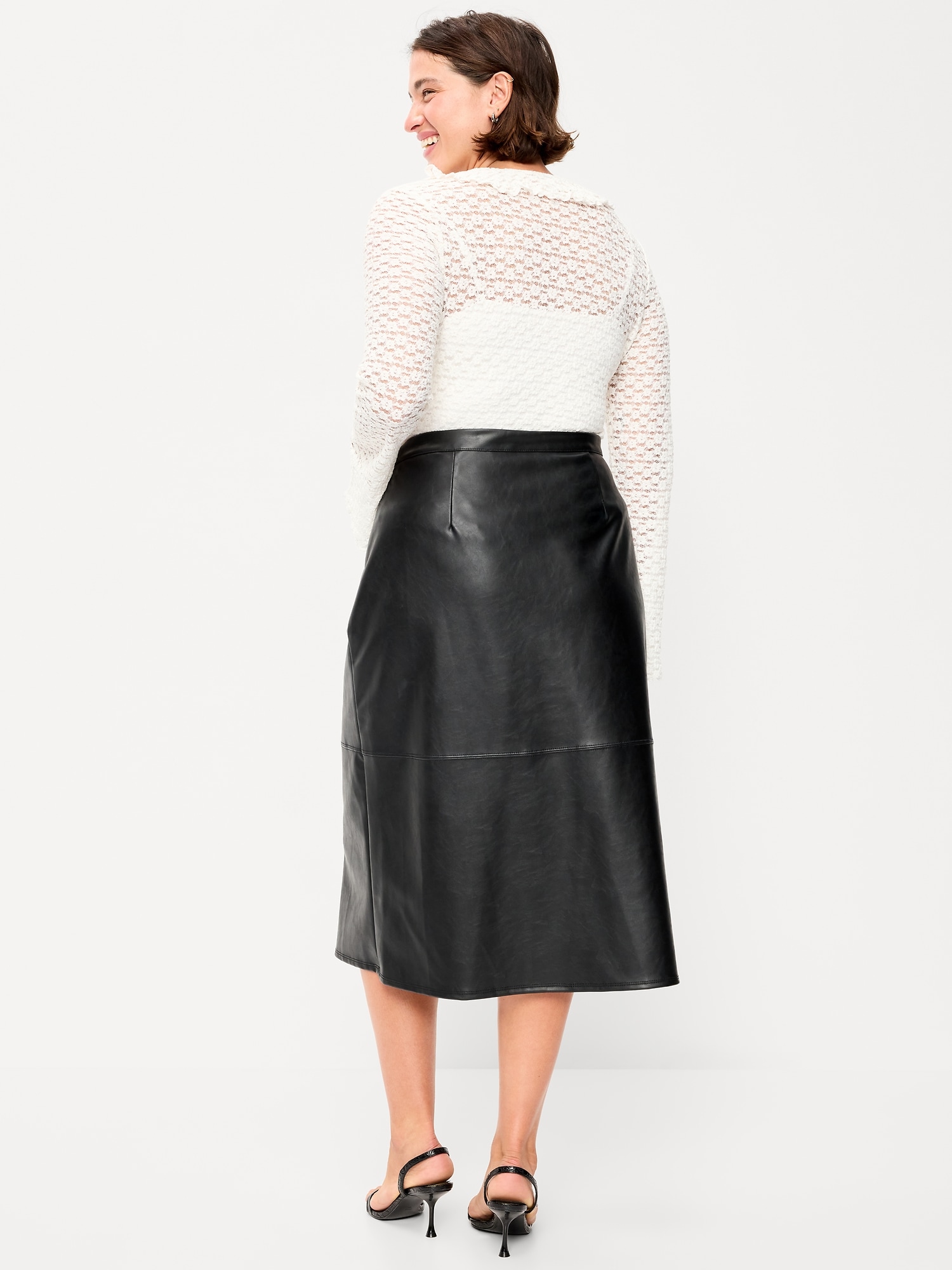 Faux-Leather Pencil Midi Skirt