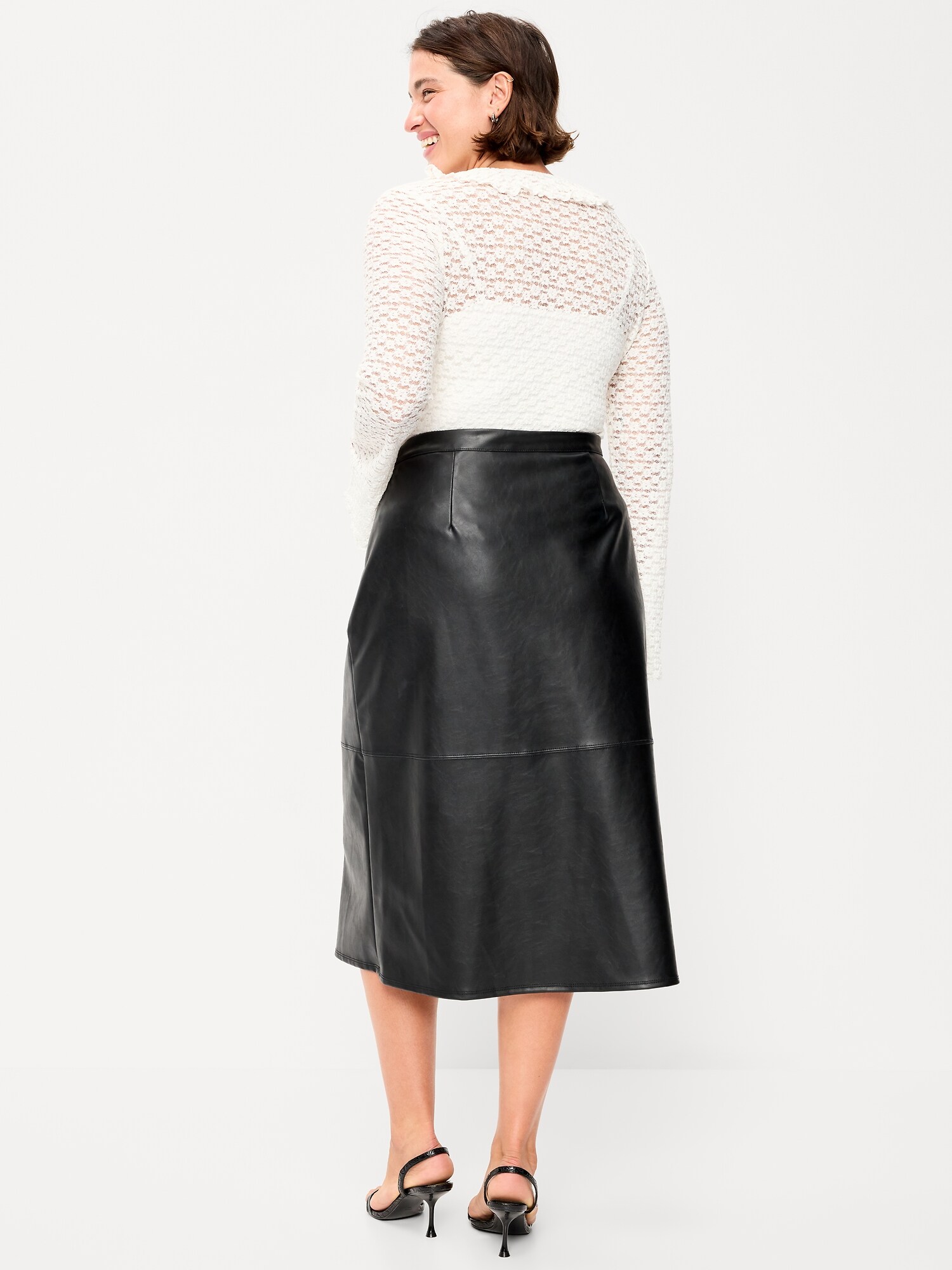 Женская юбка Old Navy Faux-Leather Pencil Midi, цвет: Чёрный — фото 6