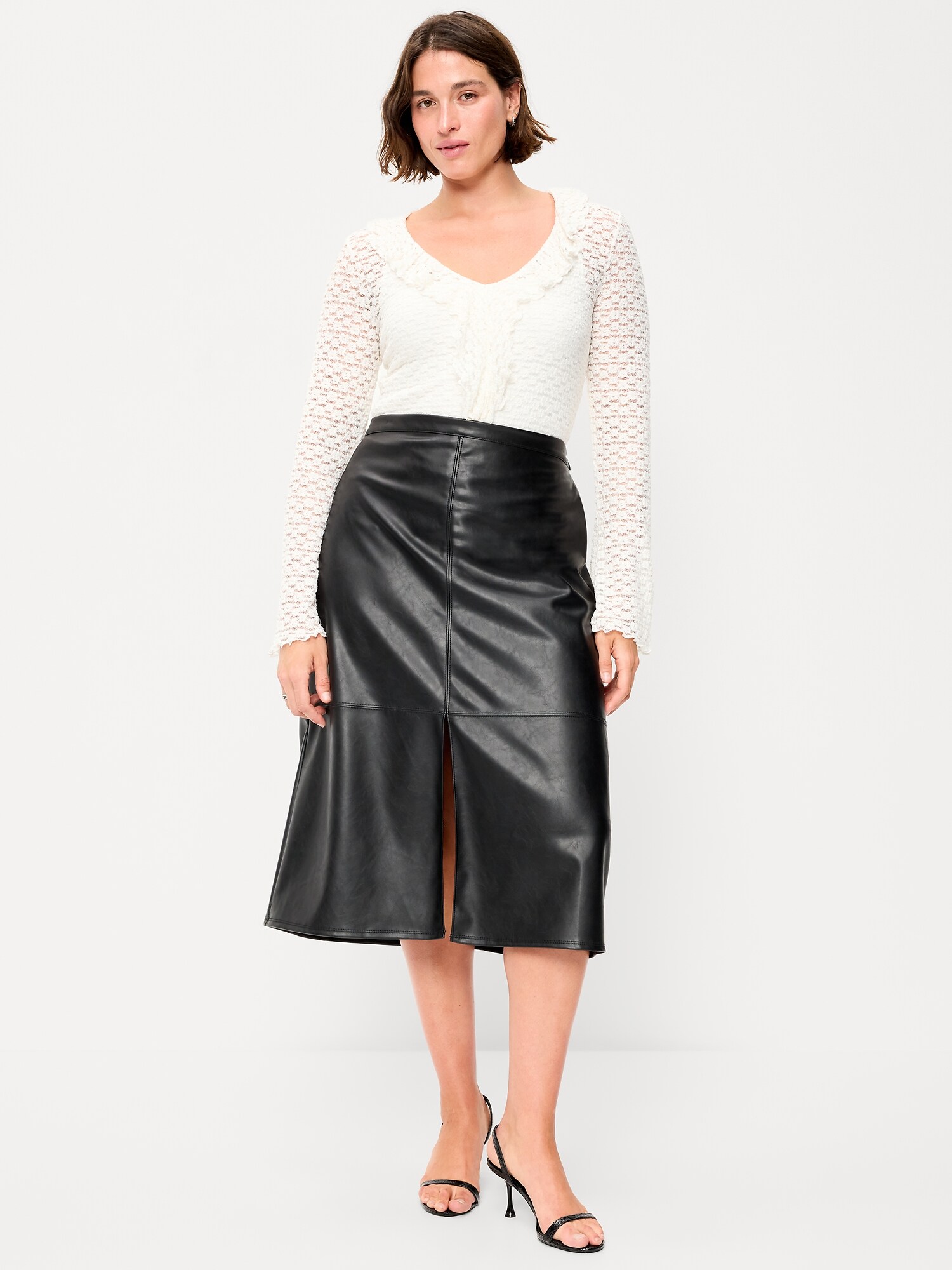 Женская юбка Old Navy Faux-Leather Pencil Midi, цвет: Чёрный — фото 5