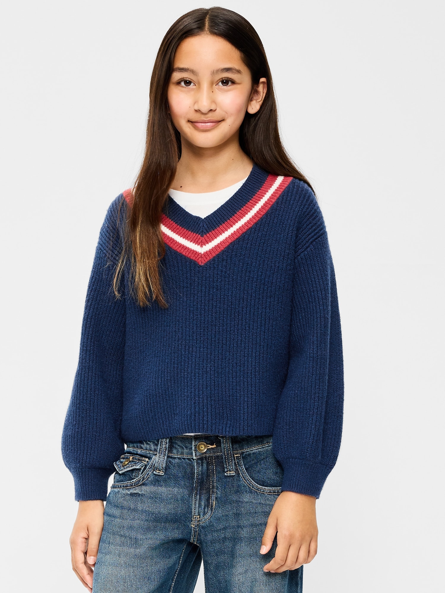 Cropped V-Neck Sweater for Girls