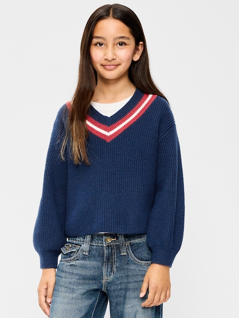 Cropped V-Neck Sweater for Girls