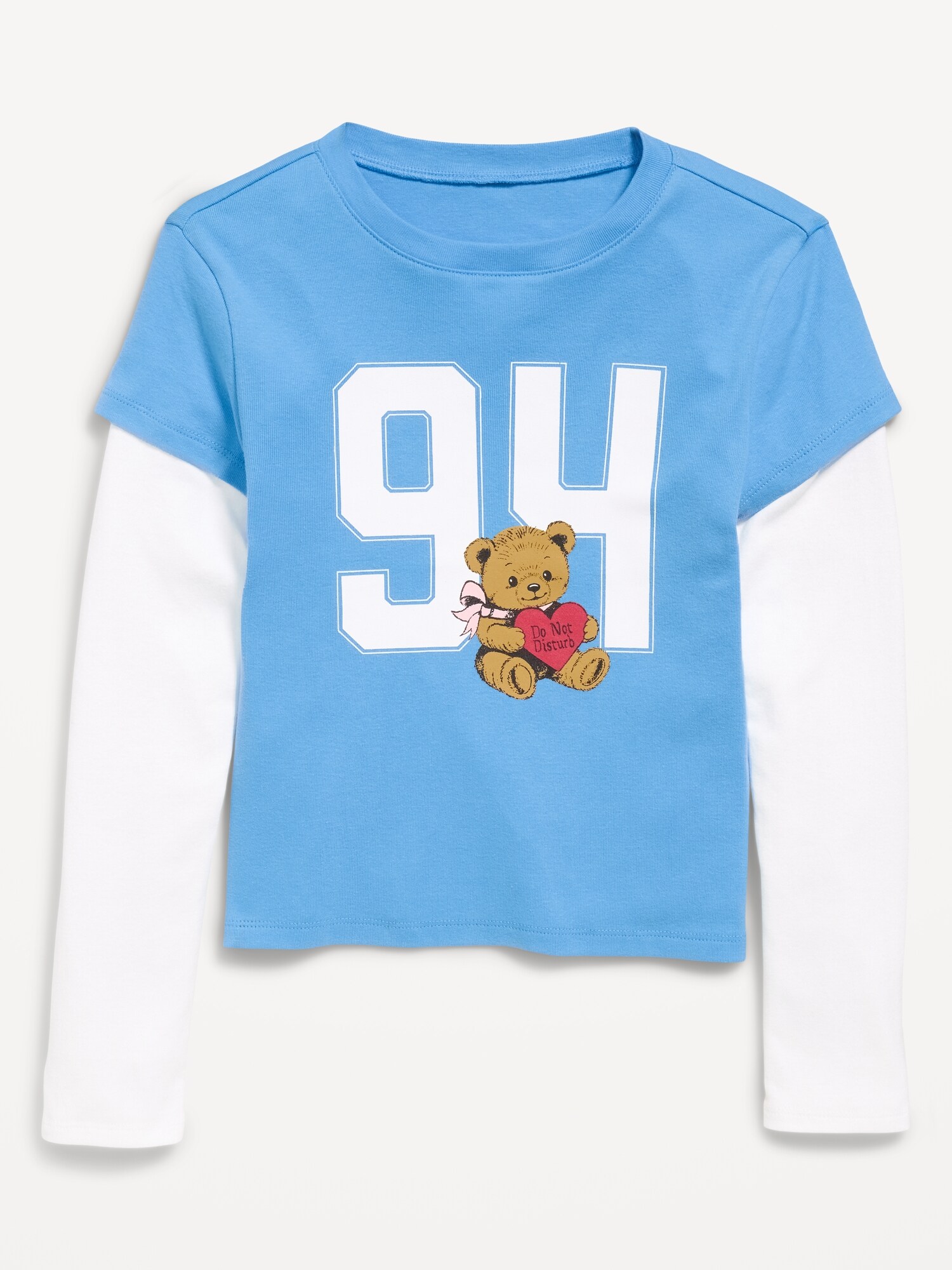 Футболка Old Navy Fitted 2-in-1 Graphic T-Shirt для девочек, цвет: Синий — фото 2