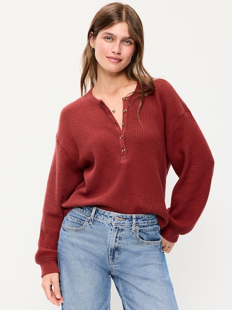 Long-Sleeve Crew-Neck Henley T-Shirt