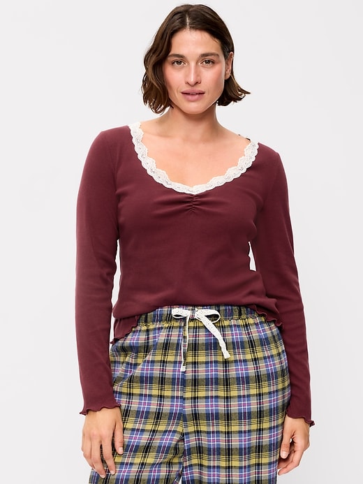 Long-Sleeve Lace Trim T-Shirt | Old Navy