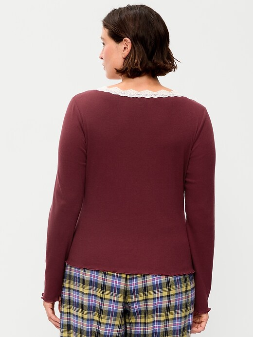 Long-Sleeve Lace Trim T-Shirt | Old Navy