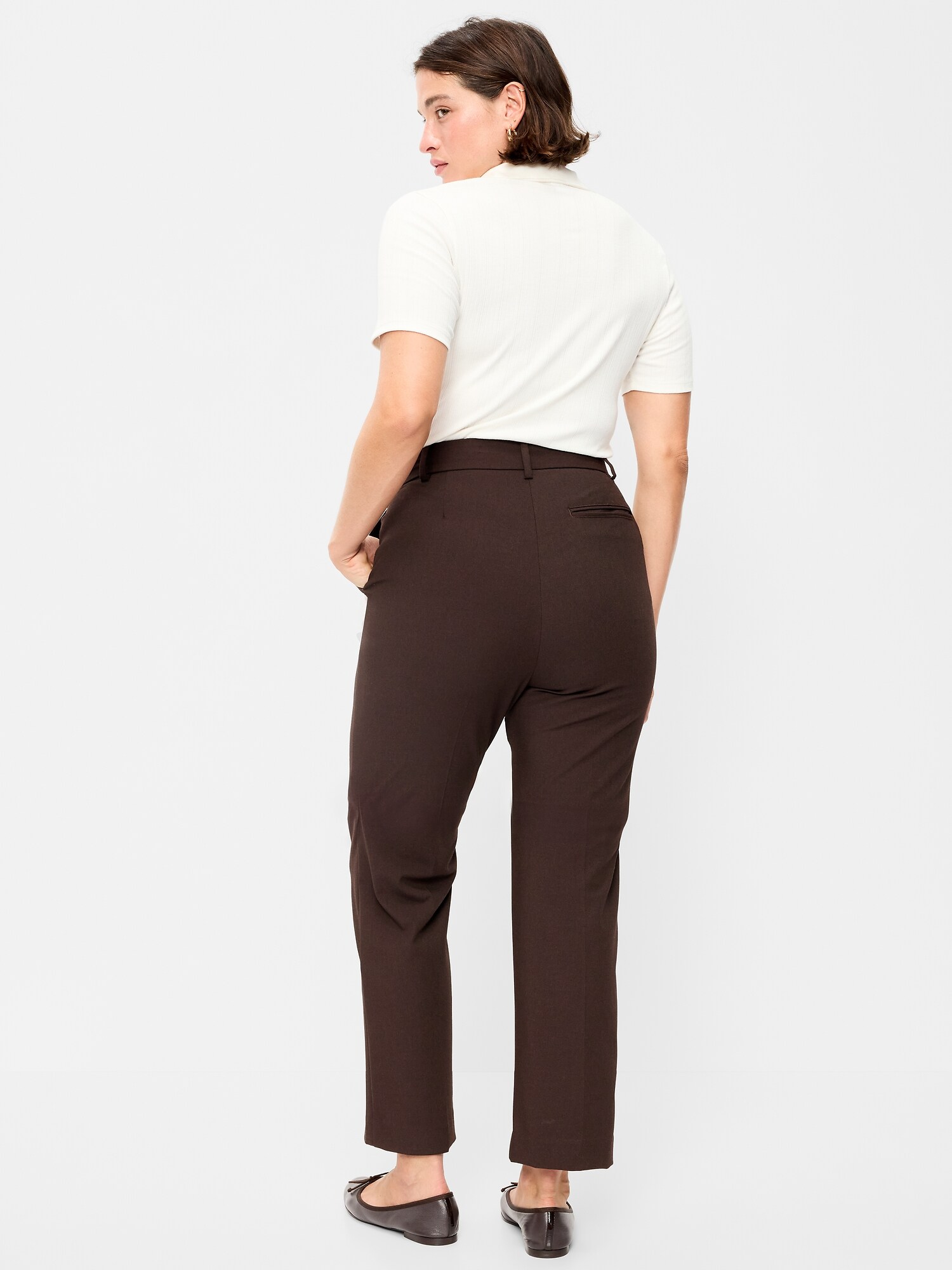 Женские брюки Old Navy Extra High-Waisted Straight-Leg Twill, цвет: Чёрный кофейный — фото 6