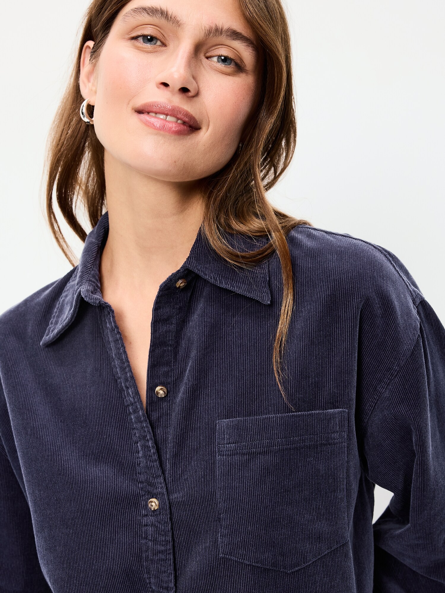 Oversized Boyfriend Button-Down Corduroy Shirt