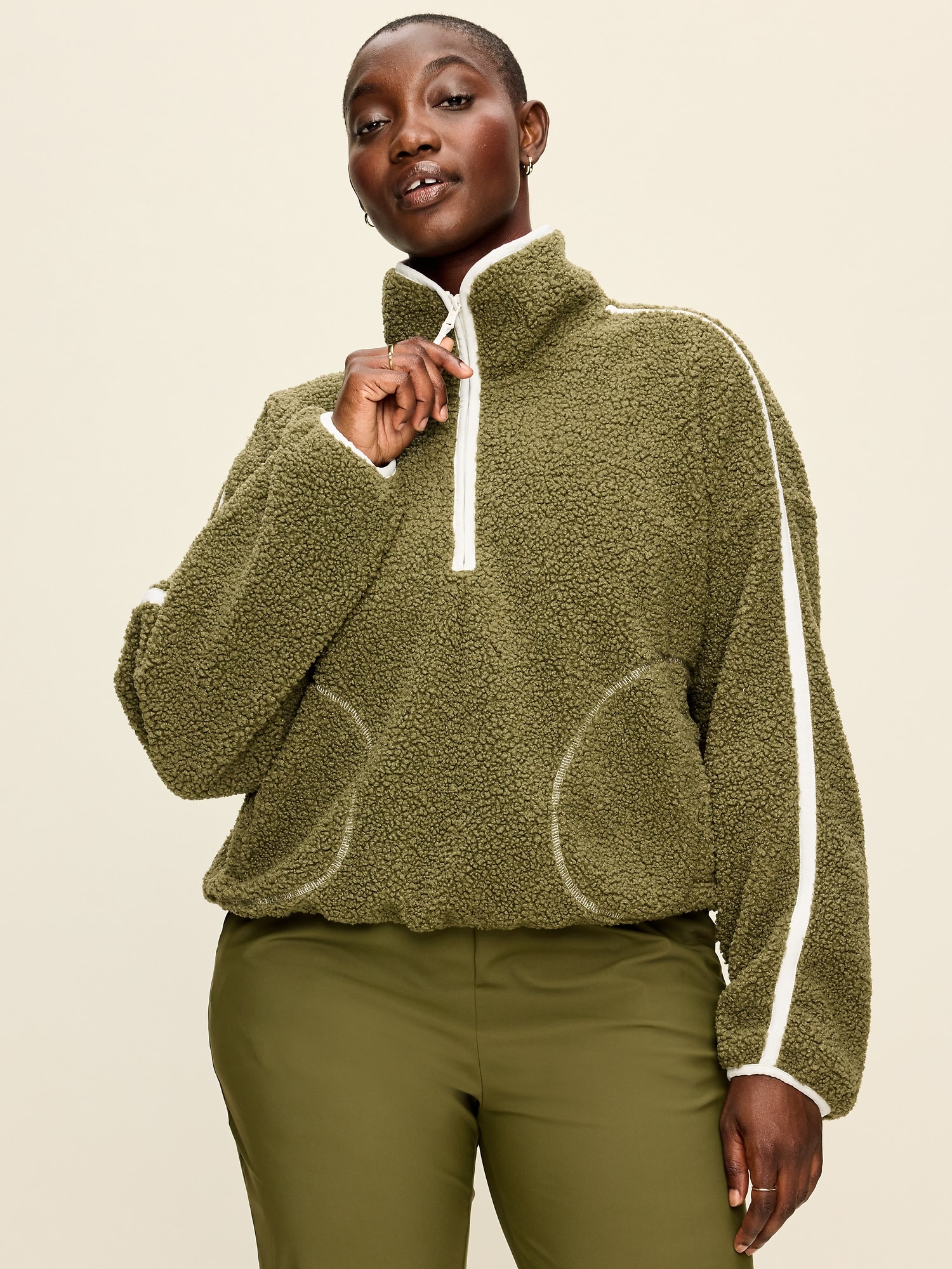 Loose Sherpa Quarter-Zip Pullover
