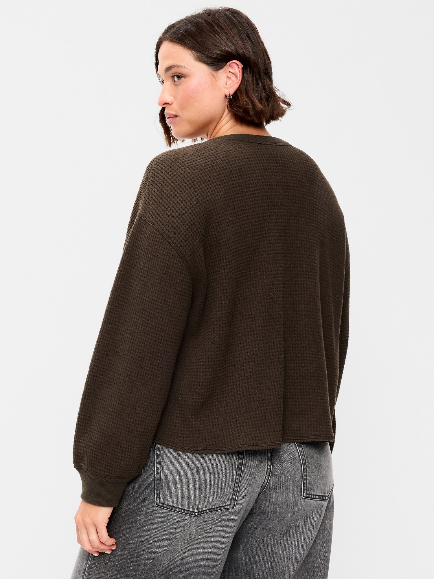 Женская футболка Old Navy Long-Sleeve Crew-Neck Henley, цвет: Чёрный кофейный — фото 6