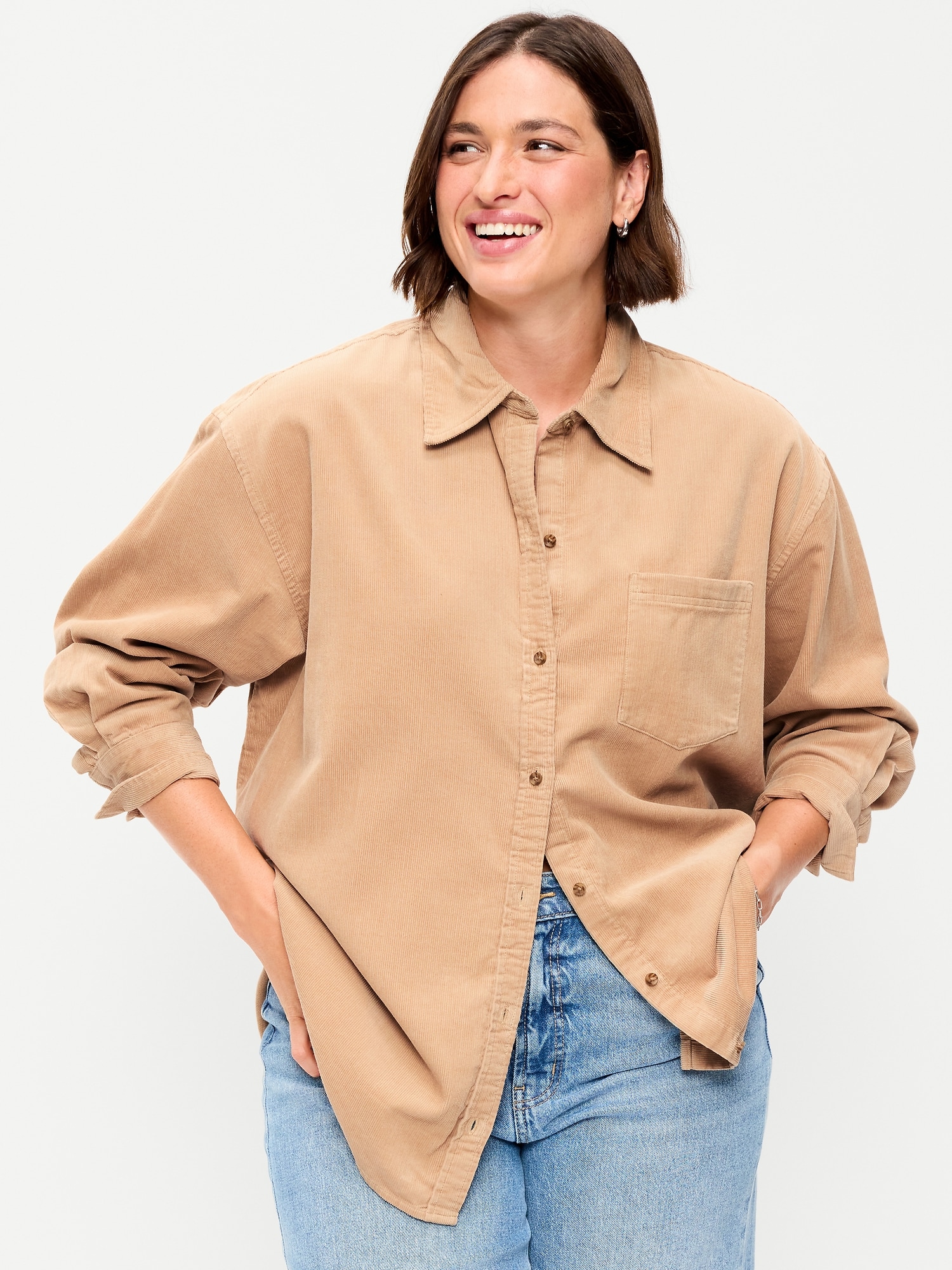 Oversized Boyfriend Button-Down Corduroy Shirt