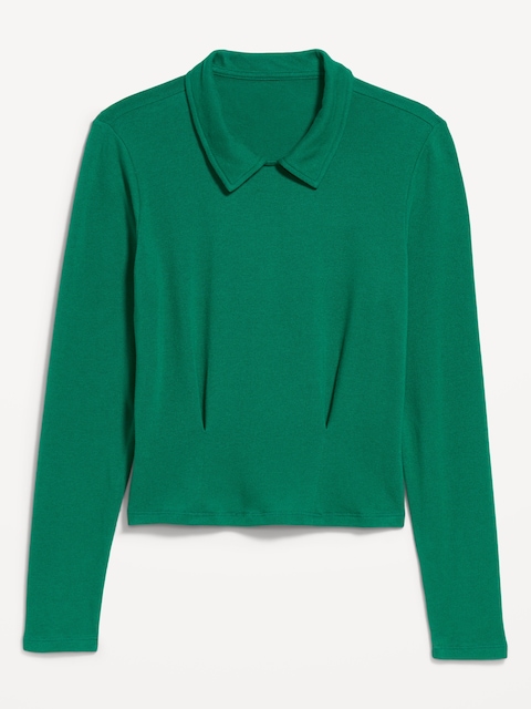 Long-Sleeve Brushed-Jersey Polo Top