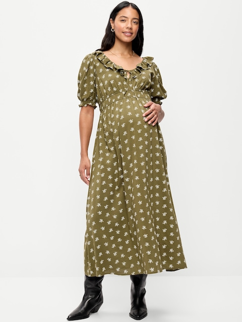 Maternity Puff-Sleeve Maxi Dress