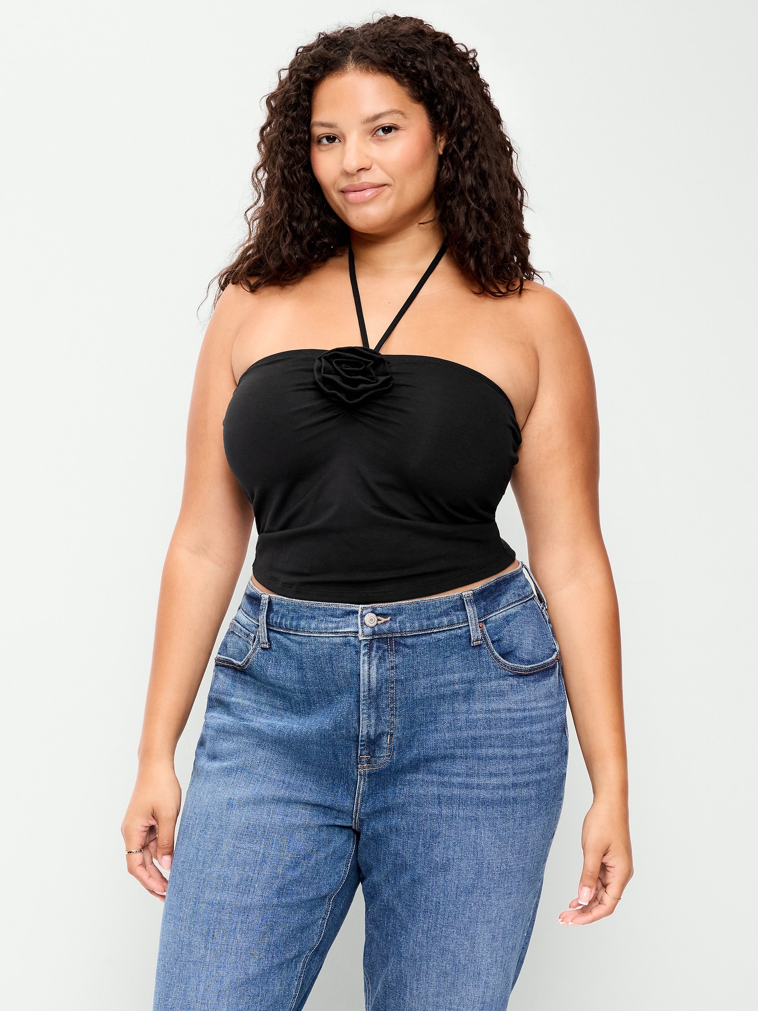 Tie-Neck Rosette Tube Top