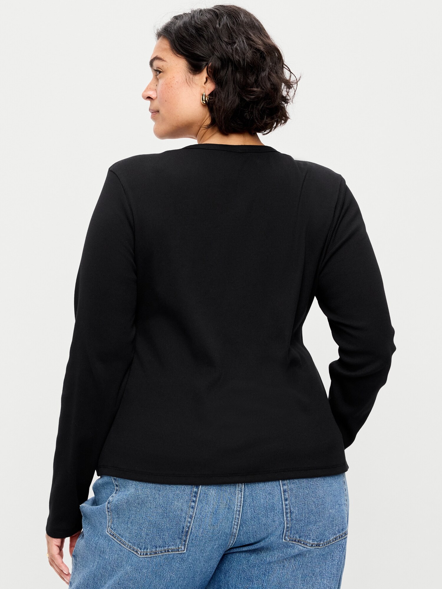 Snug Long-Sleeve Button-Front Ribbed Top
