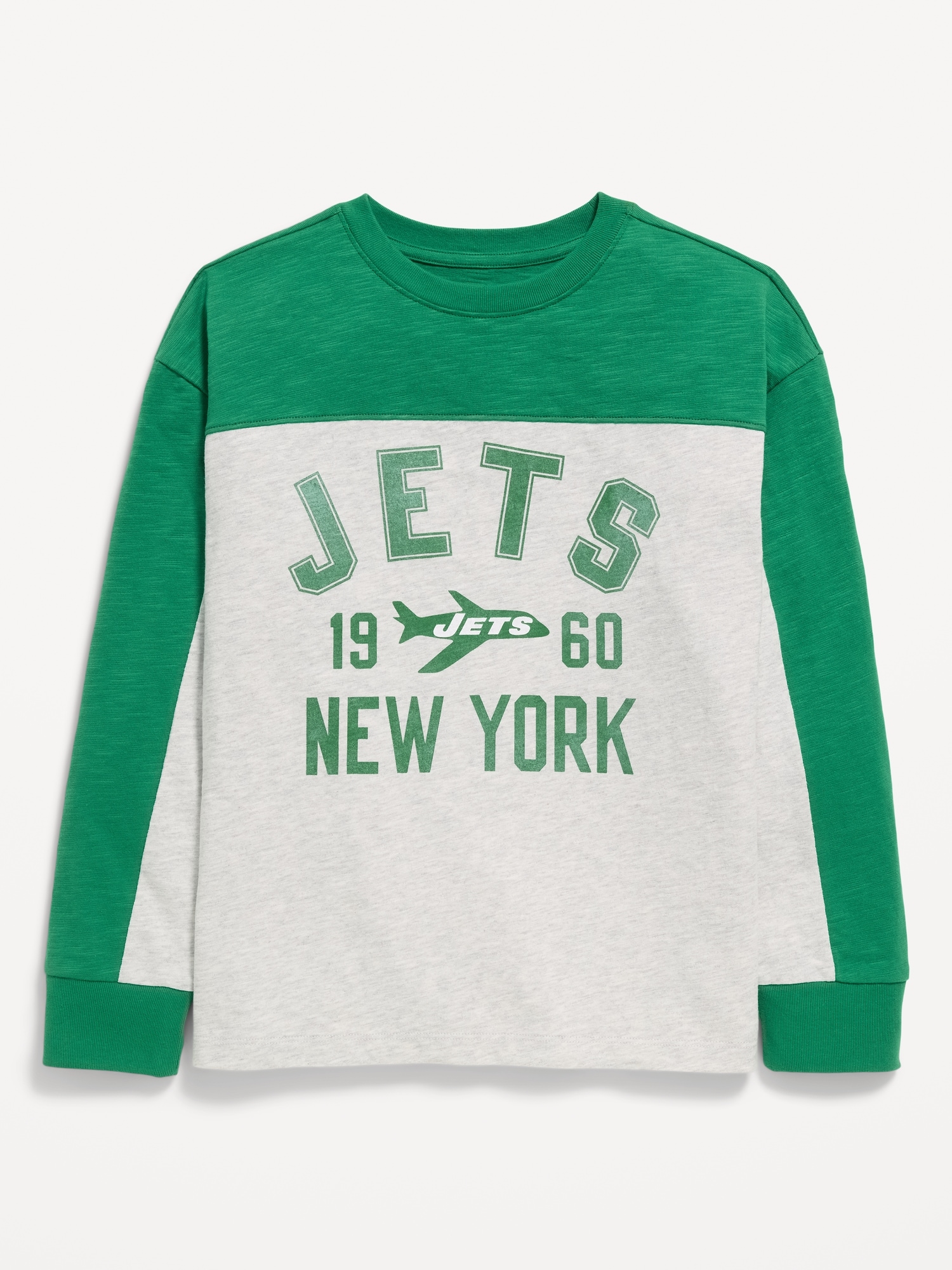 New York Jets Long-Sleeve Oversized Graphic Football T-Shirt for Boys