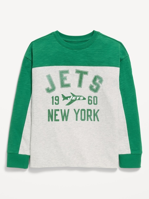 New York Jets Long-Sleeve Oversized Graphic Football T-Shirt for Boys