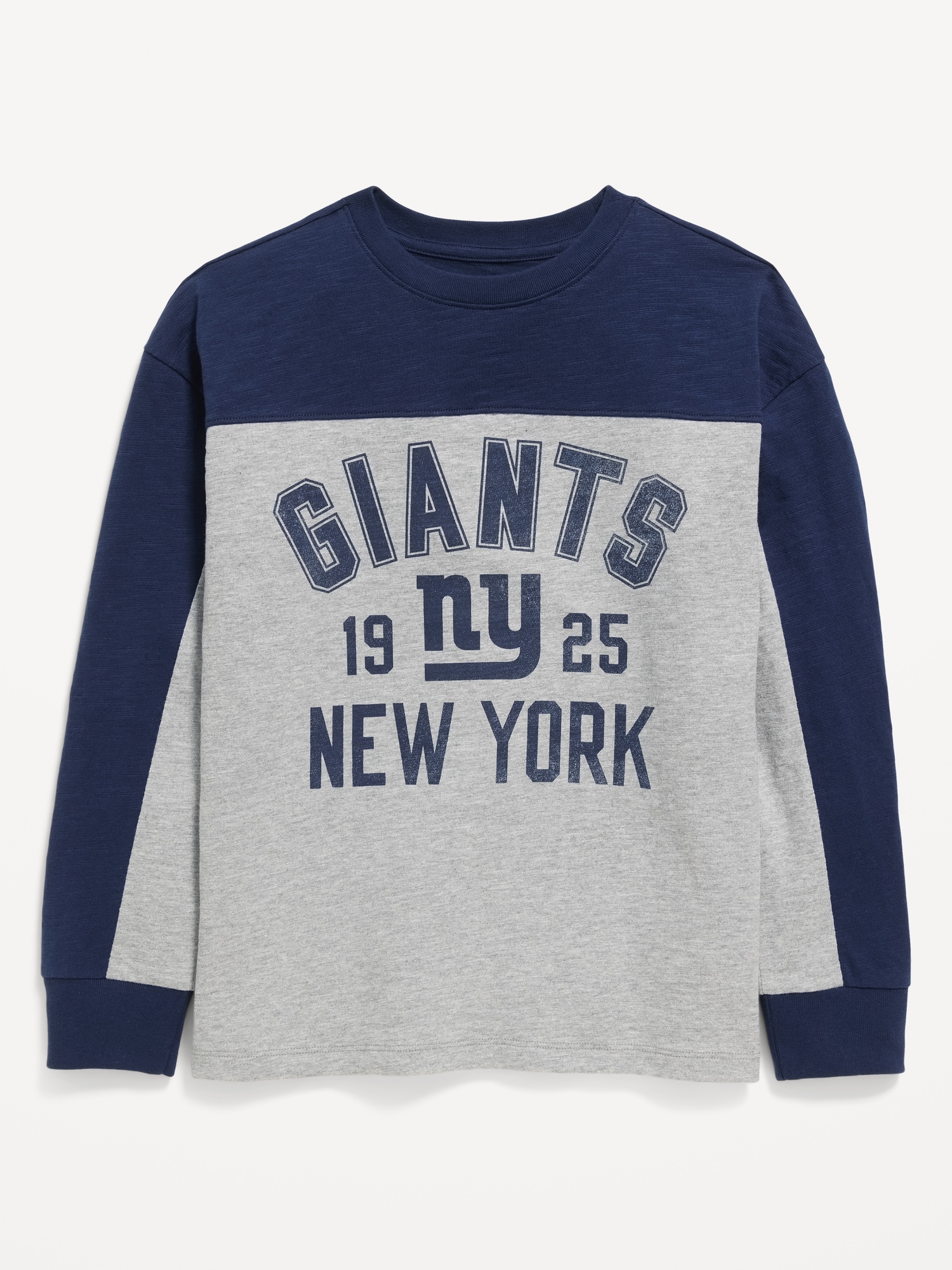 New York Giants Long-Sleeve Oversized Graphic Football T-Shirt for Boys