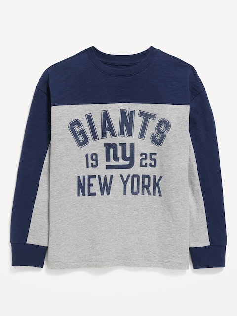 New York Giants Long-Sleeve Oversized Graphic Football T-Shirt for Boys