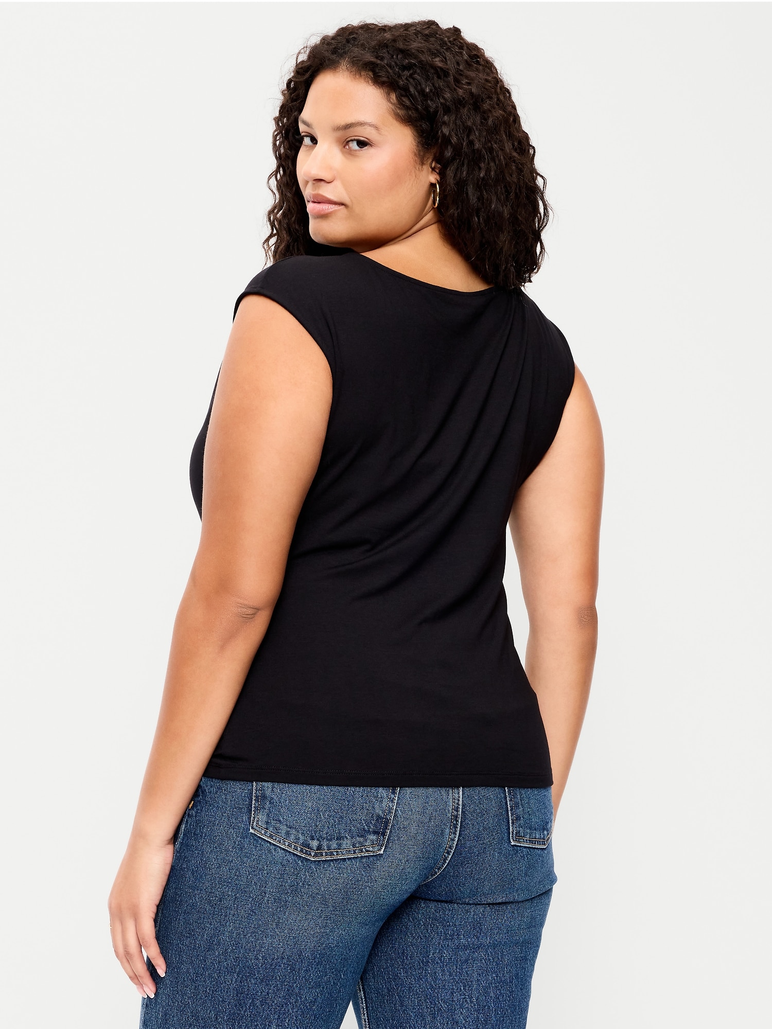 Gathered-Shoulder Rosette Top
