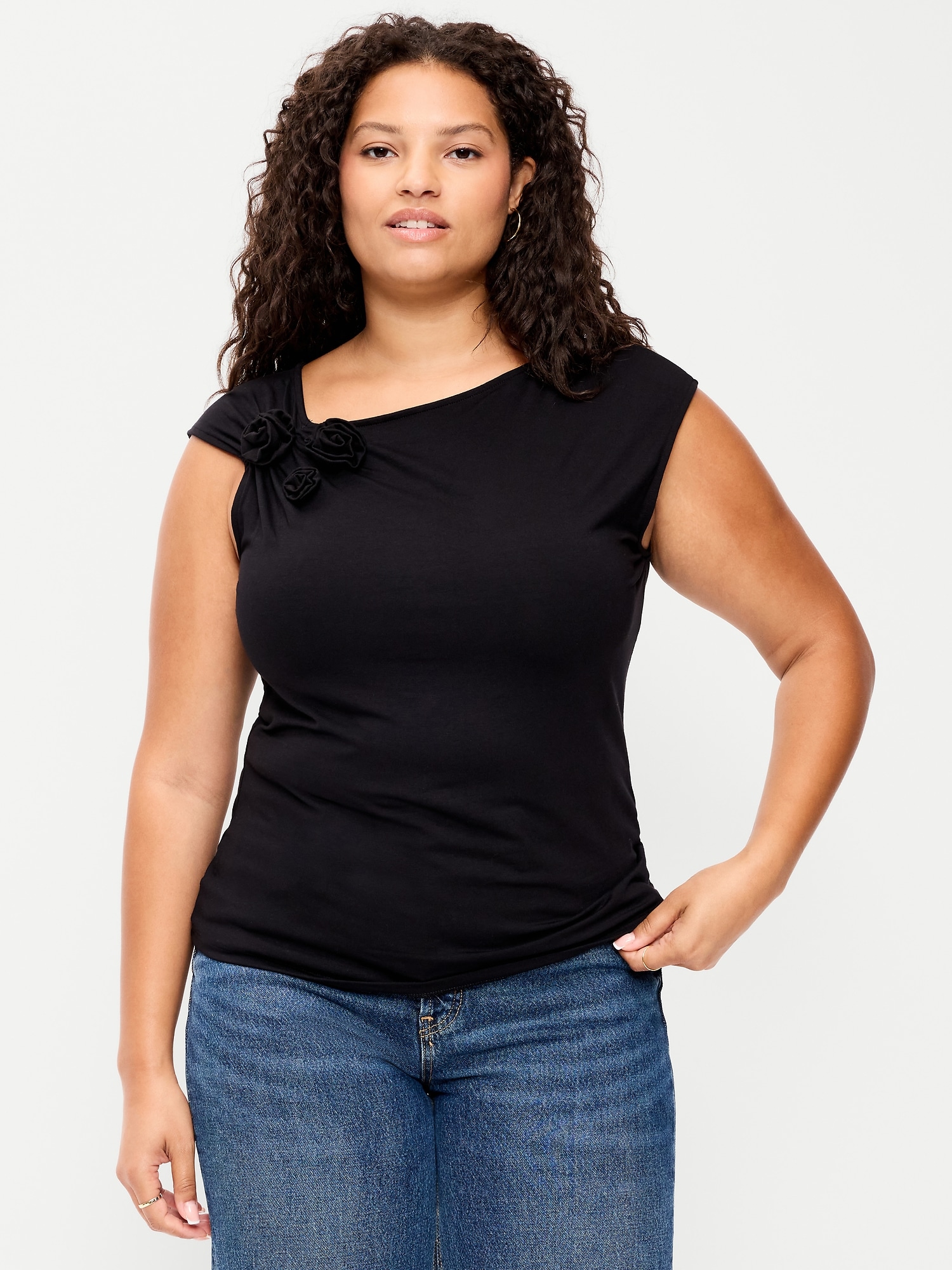 Gathered-Shoulder Rosette Top