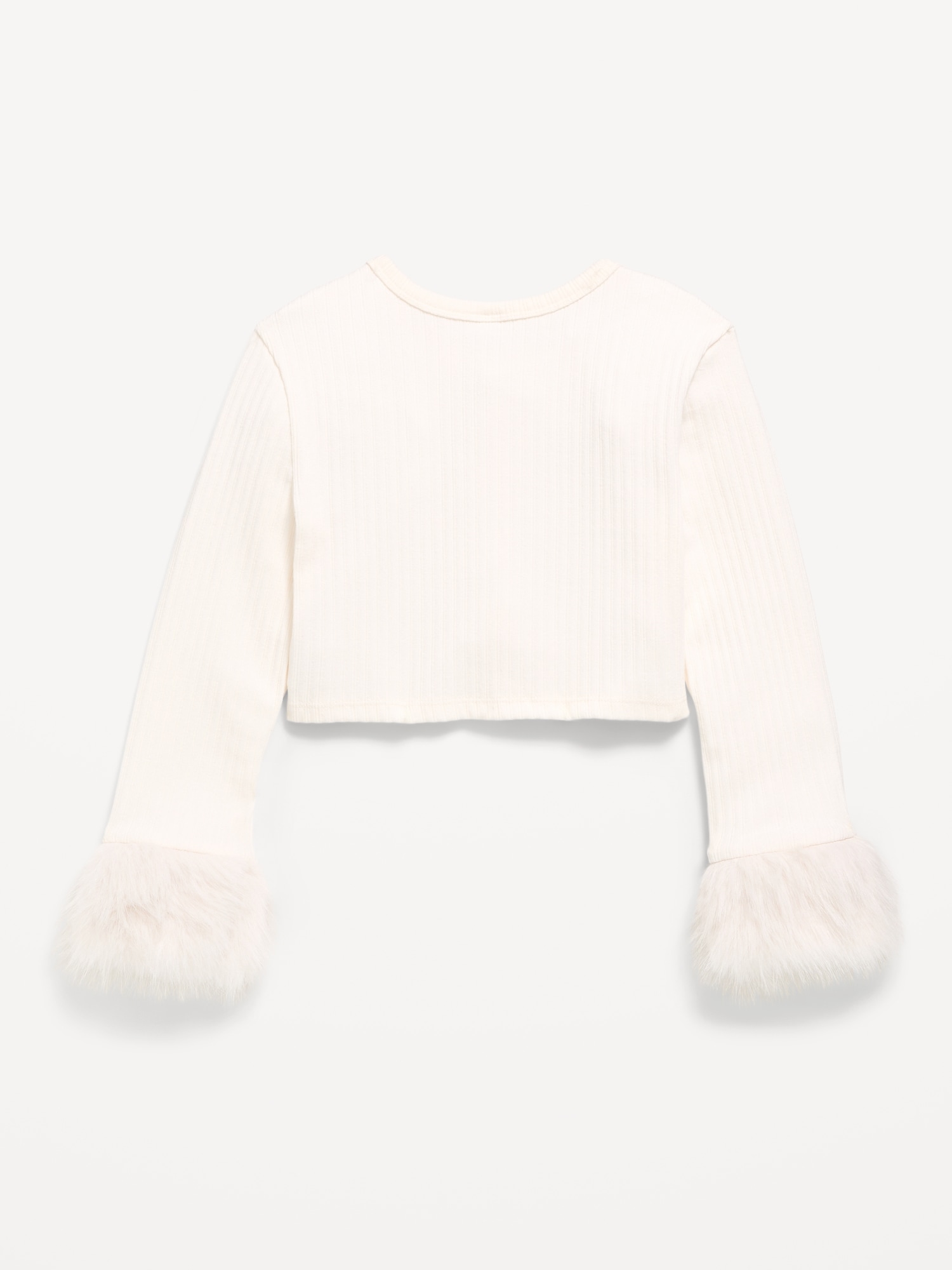 Cropped Faux-Fur Cuff Cardigan Sweater for Girls