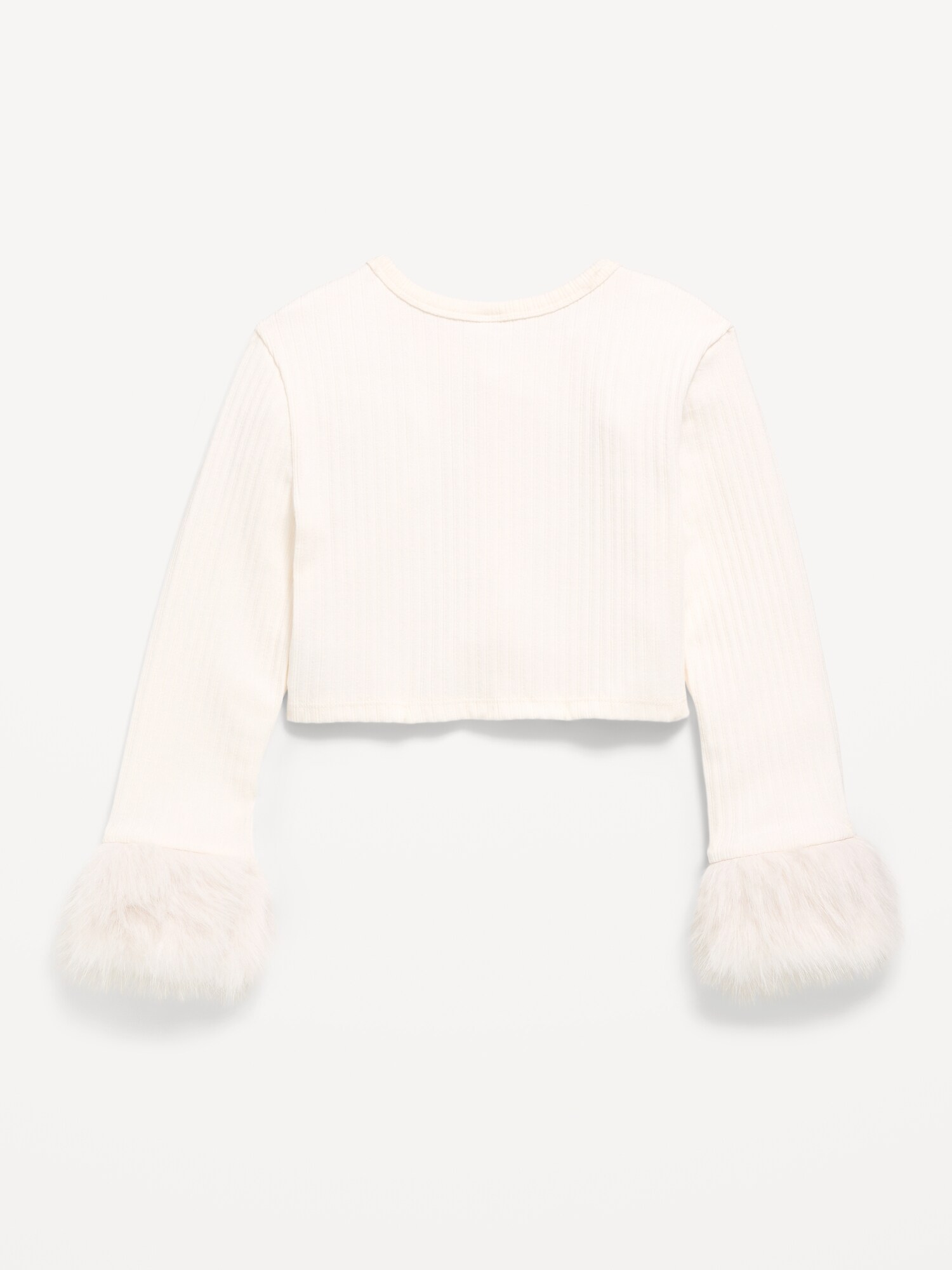 Кардиган Old Navy Cropped Faux-Fur Collar Cardigan Sweater для девочек, цвет: Creme De La Creme — фото 3