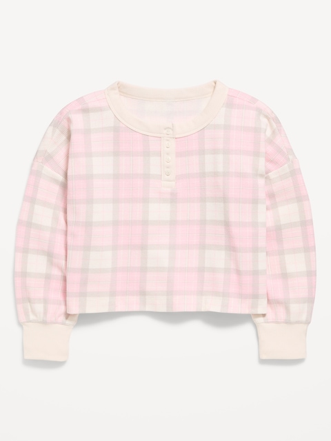 CozePlush Waffle Knit Henley Top for Girls