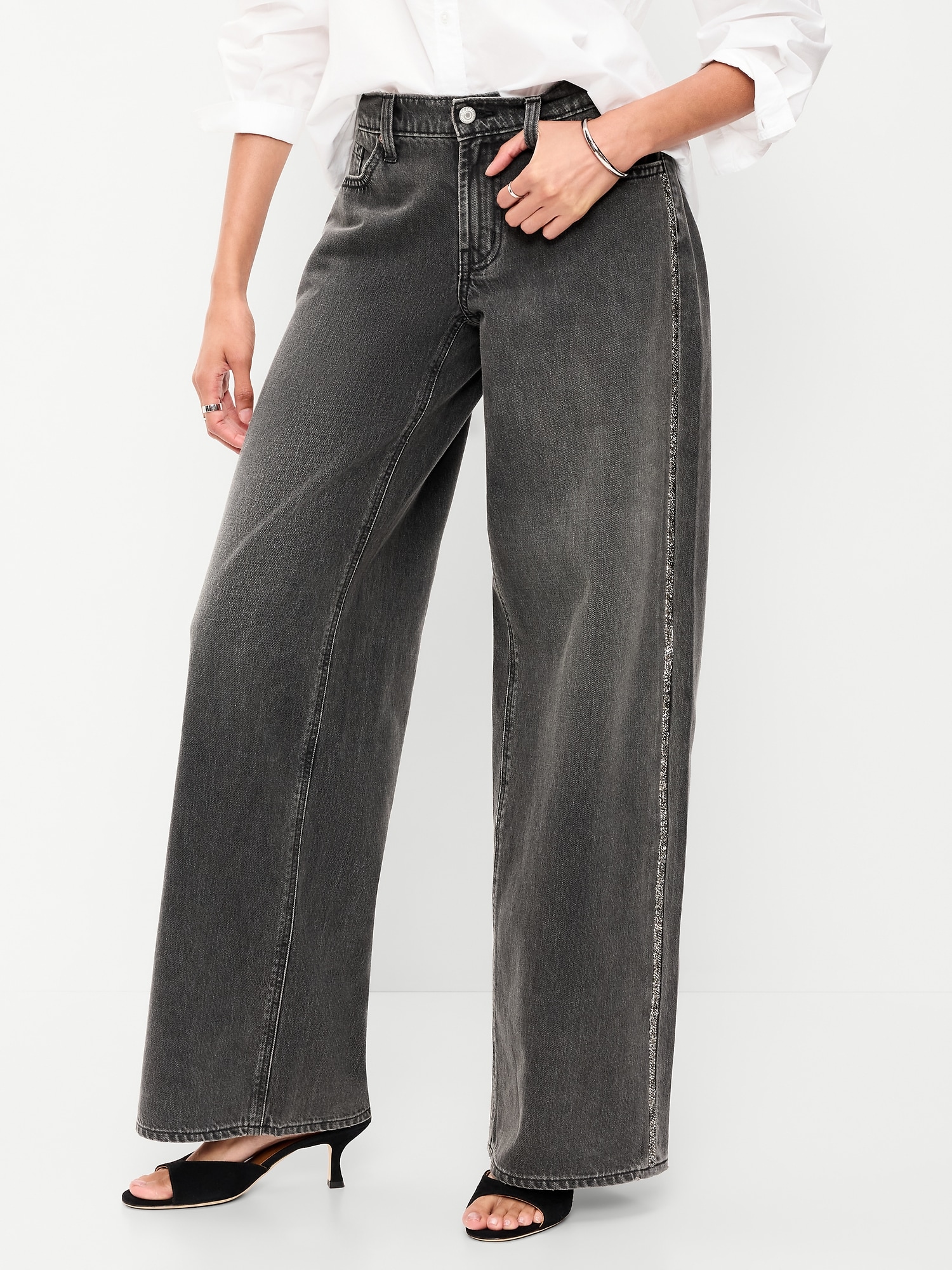 Low-Rise Baggy Wide-Leg Embellished Jeans