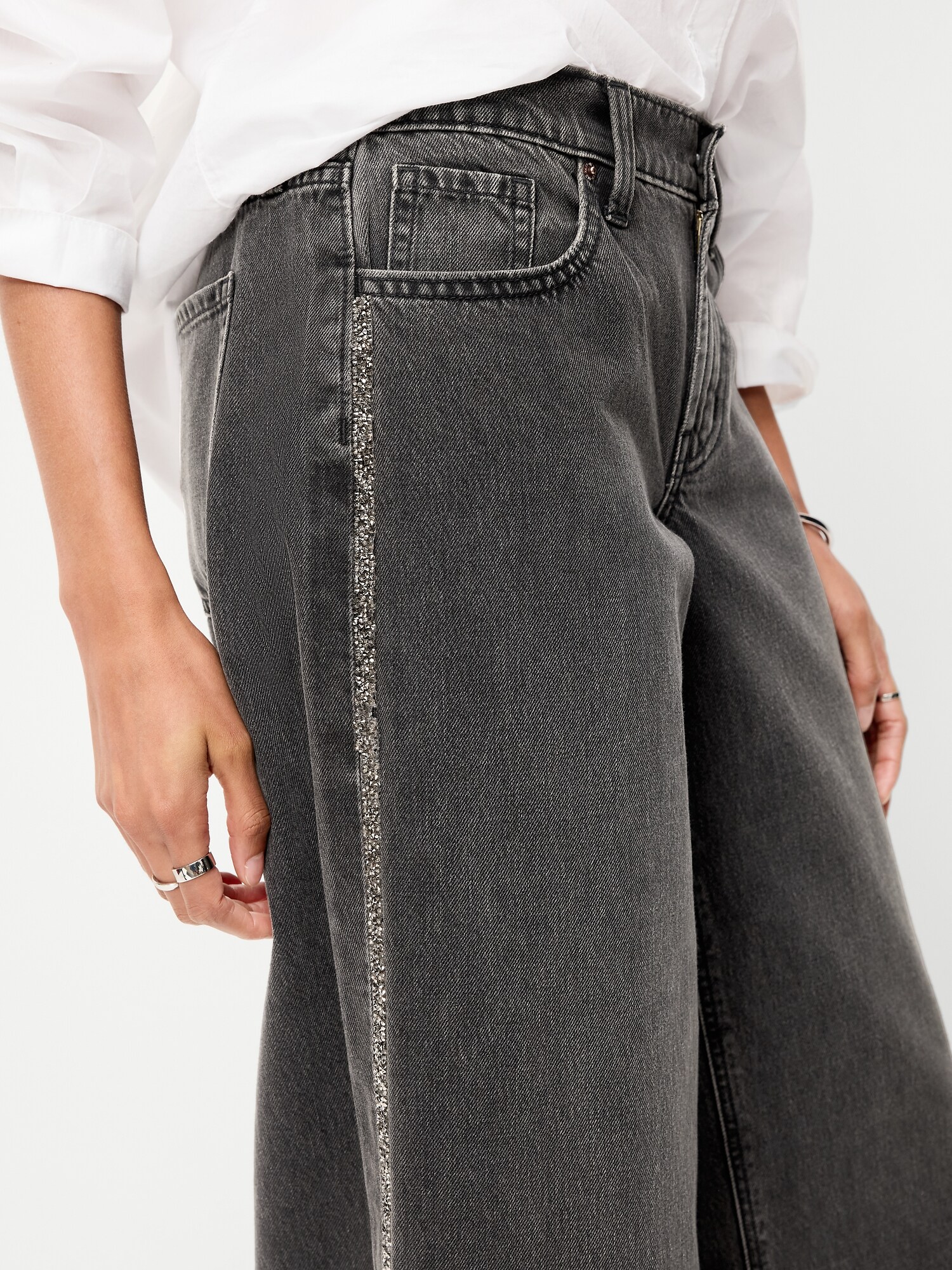 Женские джинсы Old Navy Low-Rise Baggy Wide-Leg, цвет: Янтарный чёрный — фото 4