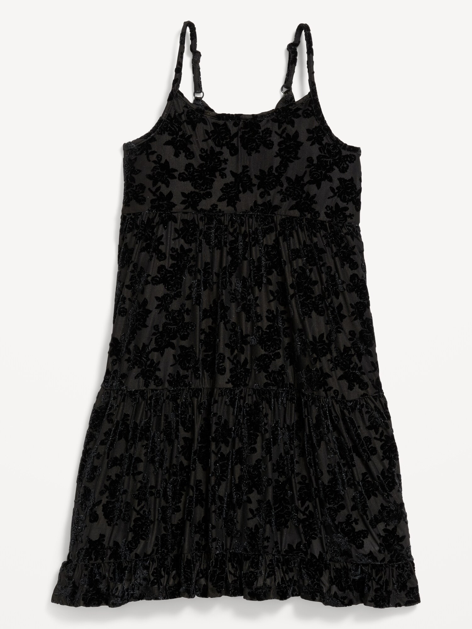 Платье Old Navy Sleeveless Fit and Flare Floral Velour Dress для девочек, цвет: Чёрный с принтом — фото 2