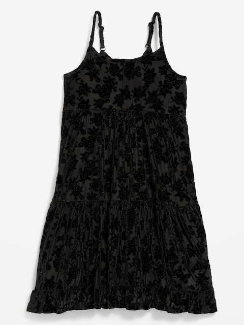Sleeveless Fit and Flare Floral Velour Dress for Girls