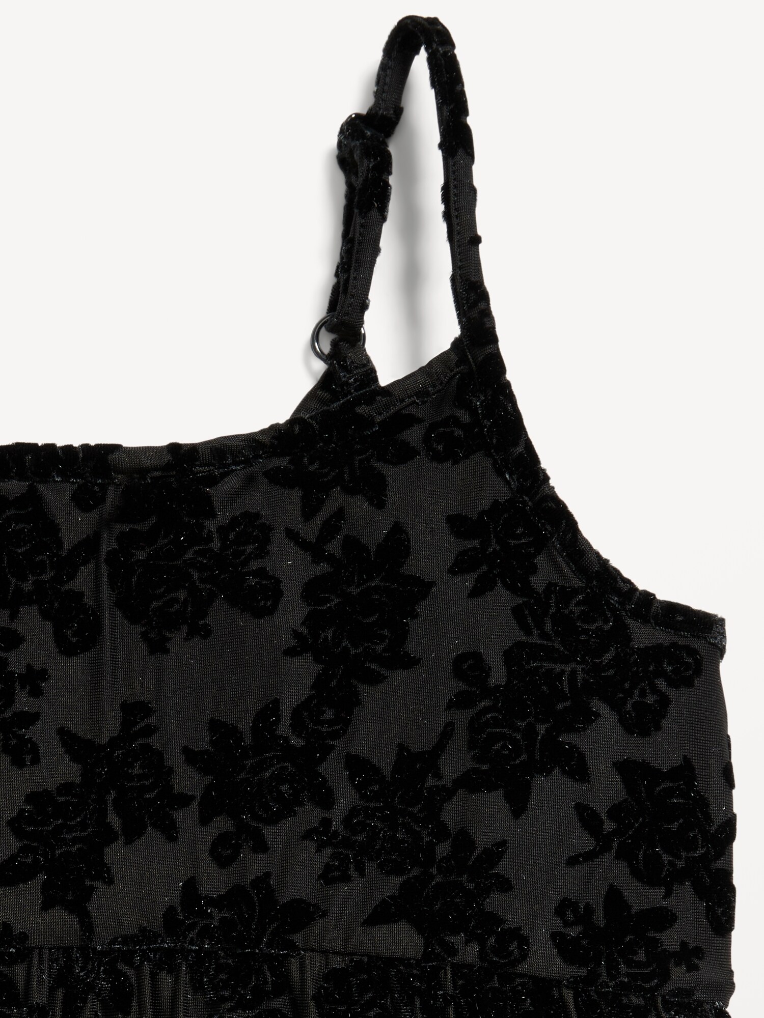 Платье Old Navy Sleeveless Fit and Flare Floral Velour Dress для девочек, цвет: Чёрный с принтом — фото 3