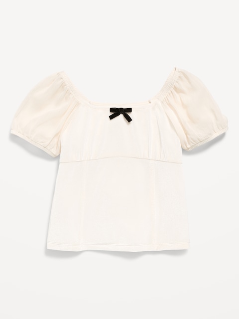 Puff-Sleeve Velvet Top for Girls
