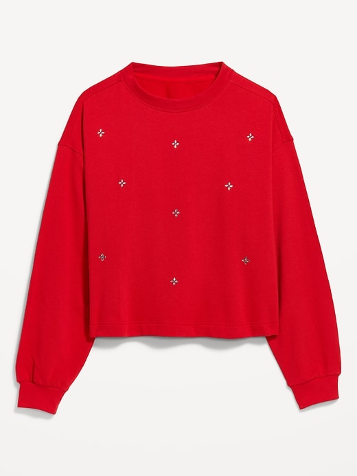 Fleece Crew-Neck Embellished Top