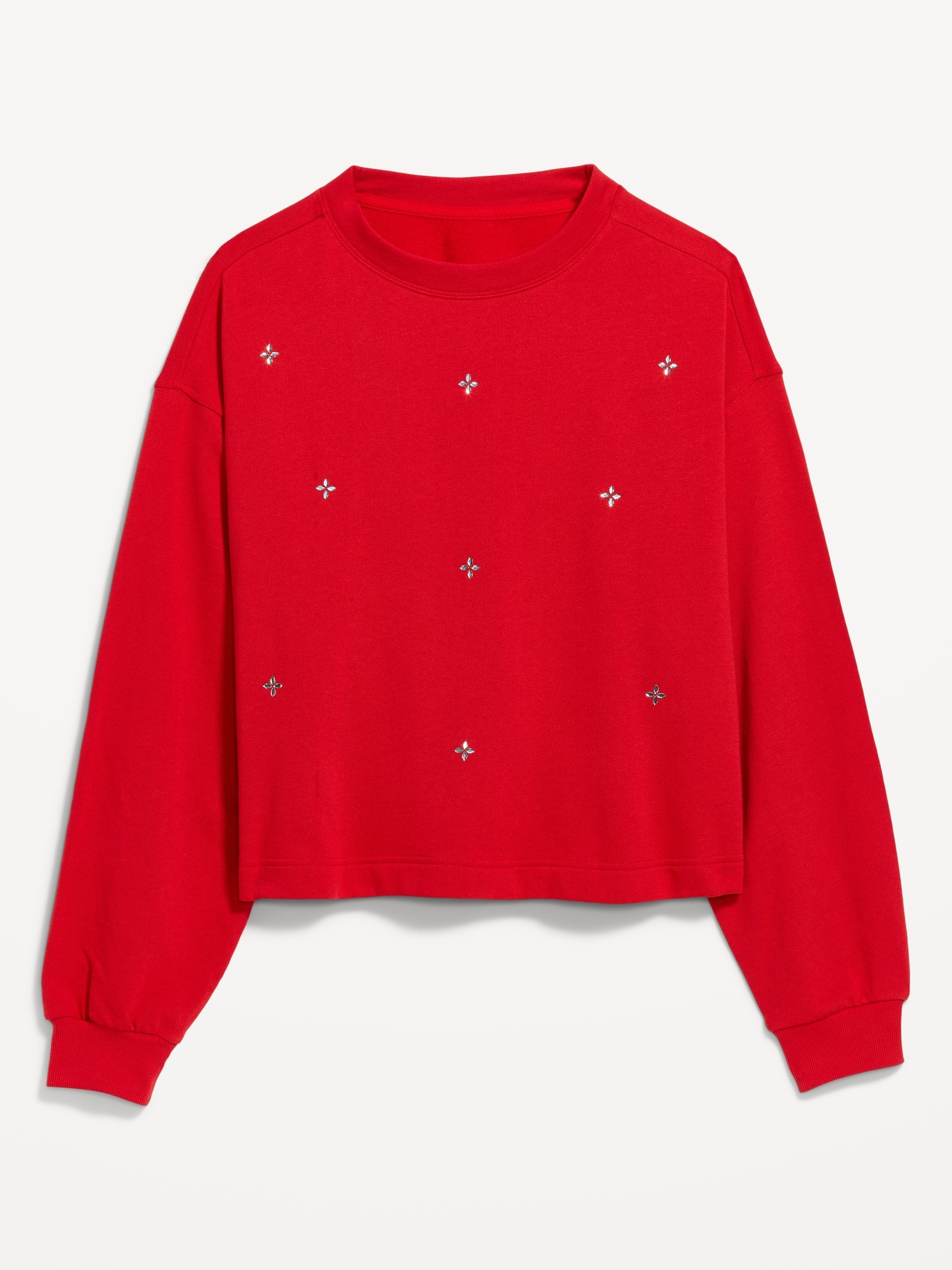 Fleece Crew-Neck Embellished Top