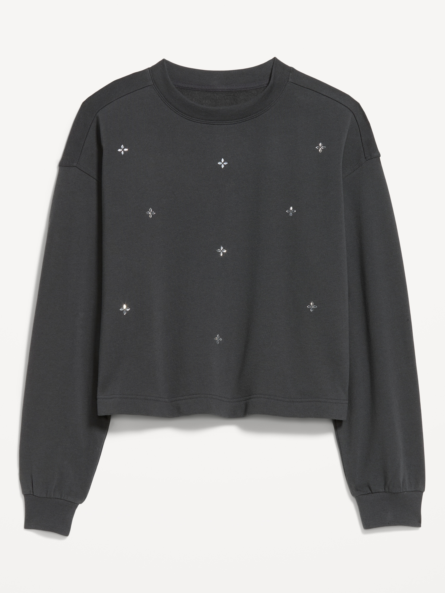 Fleece Crew-Neck Embellished Top