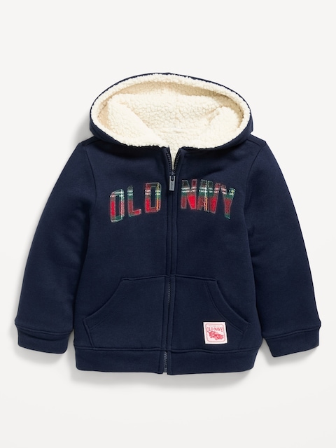 Logo Graphic Sherpa-Lined Full-Zip Hoodie for Toddler Boys