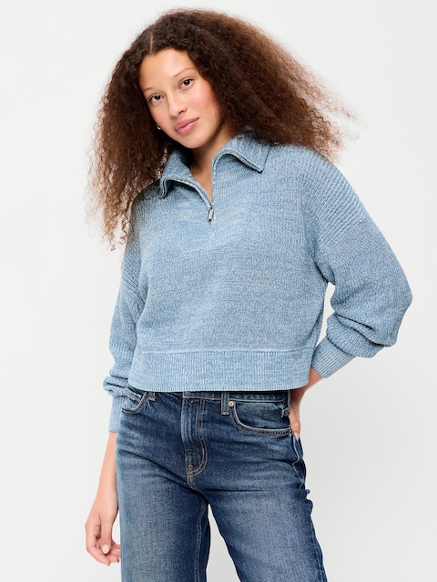 Seaside Cotton Shaker Oversized Half-Zip Sweater