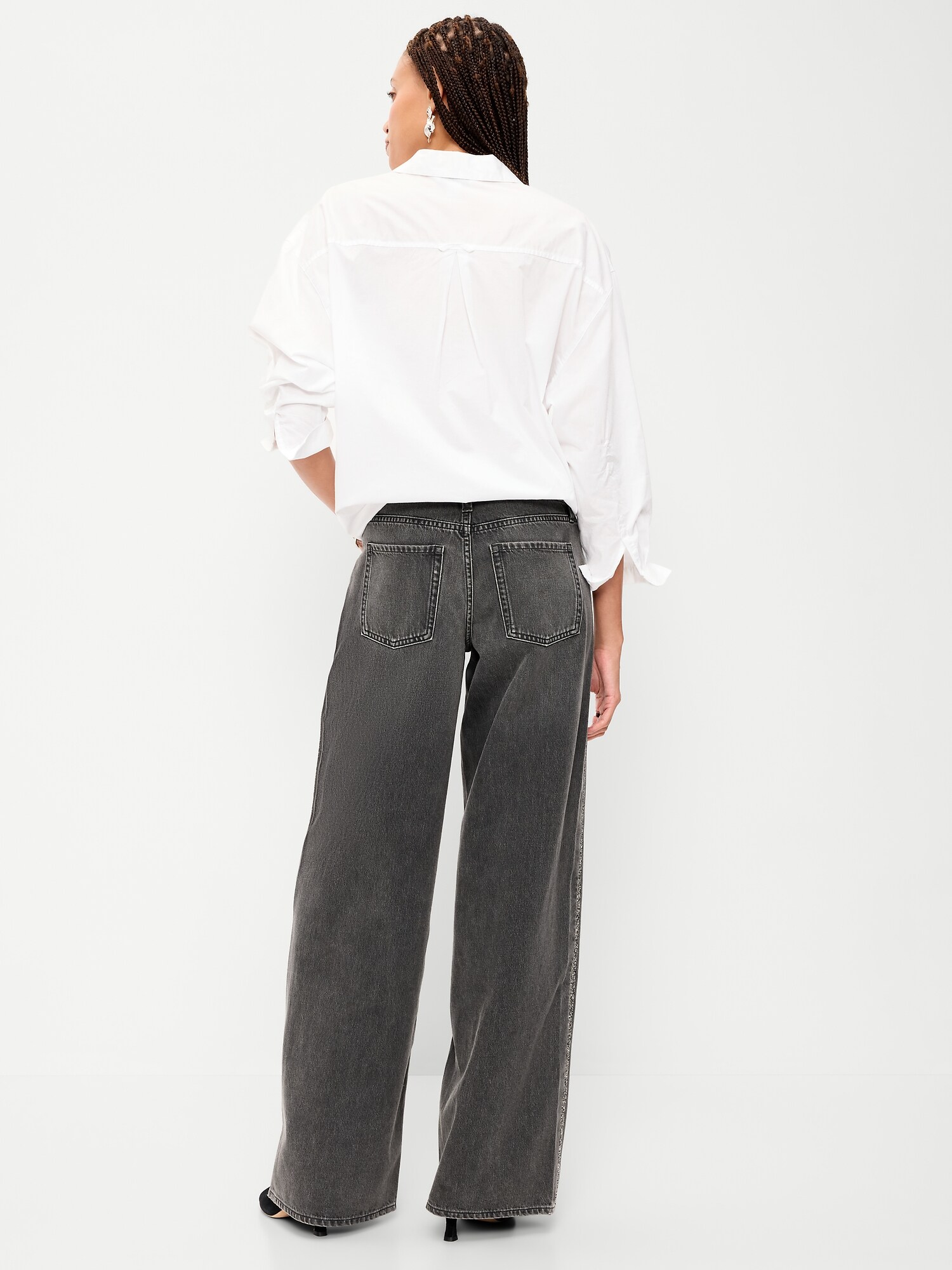 Женские джинсы Old Navy Low-Rise Baggy Wide-Leg, цвет: Янтарный чёрный — фото 3