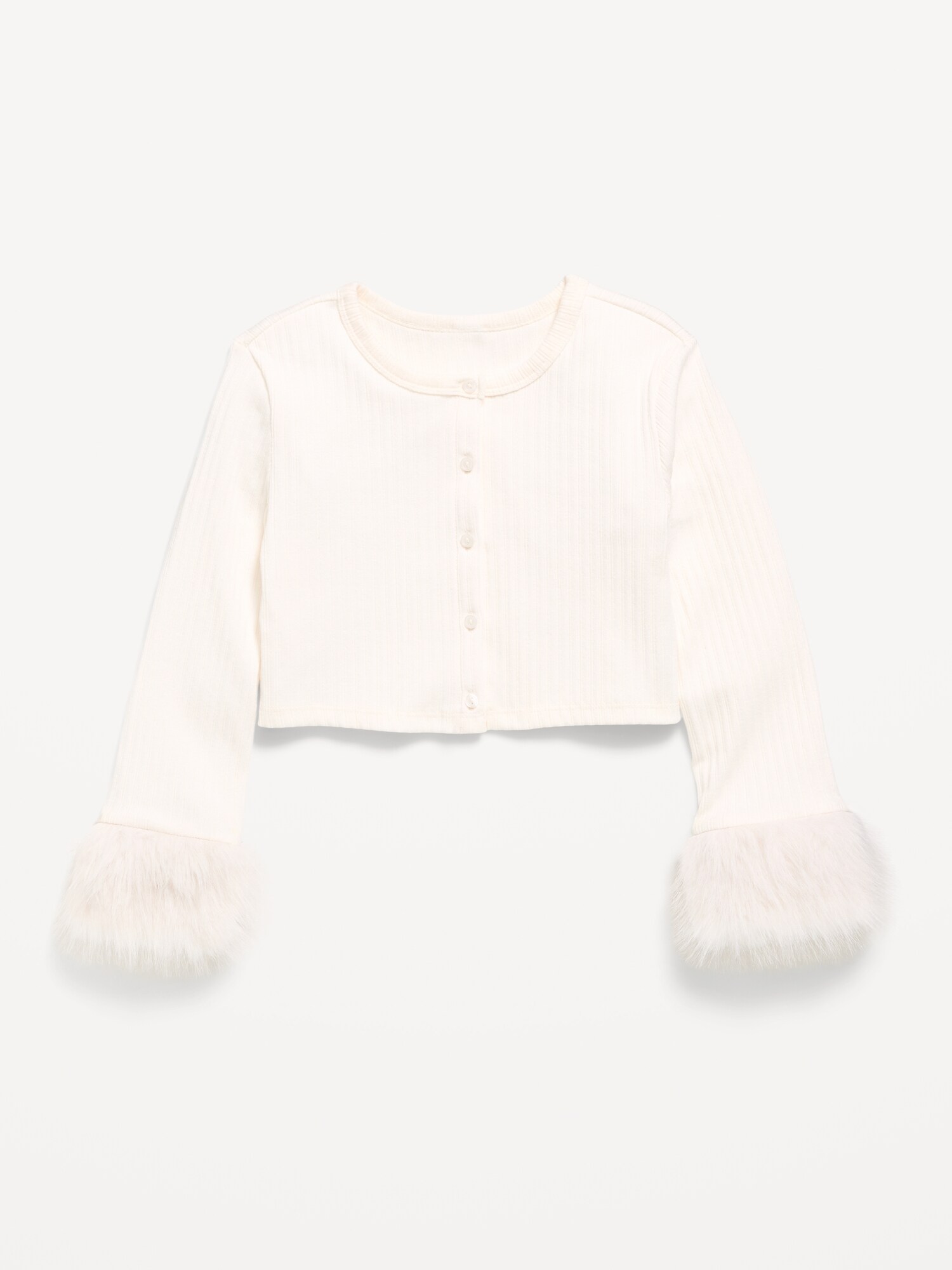 Кардиган Old Navy Cropped Faux-Fur Collar Cardigan Sweater для девочек, цвет: Creme De La Creme — фото 2