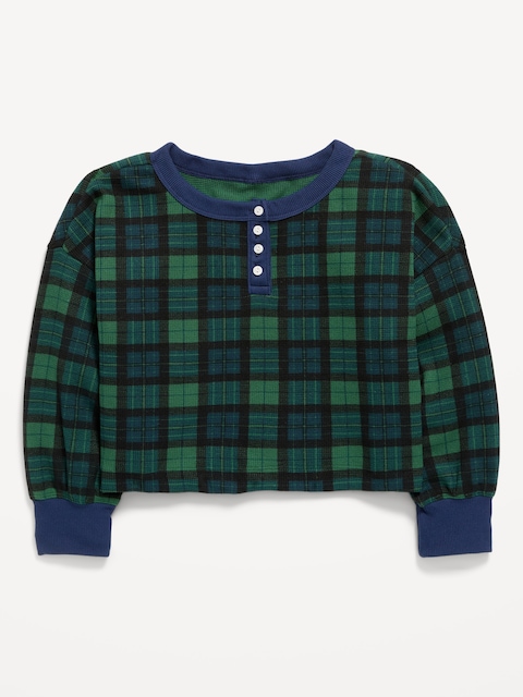CozePlush Waffle Knit Henley Top for Girls