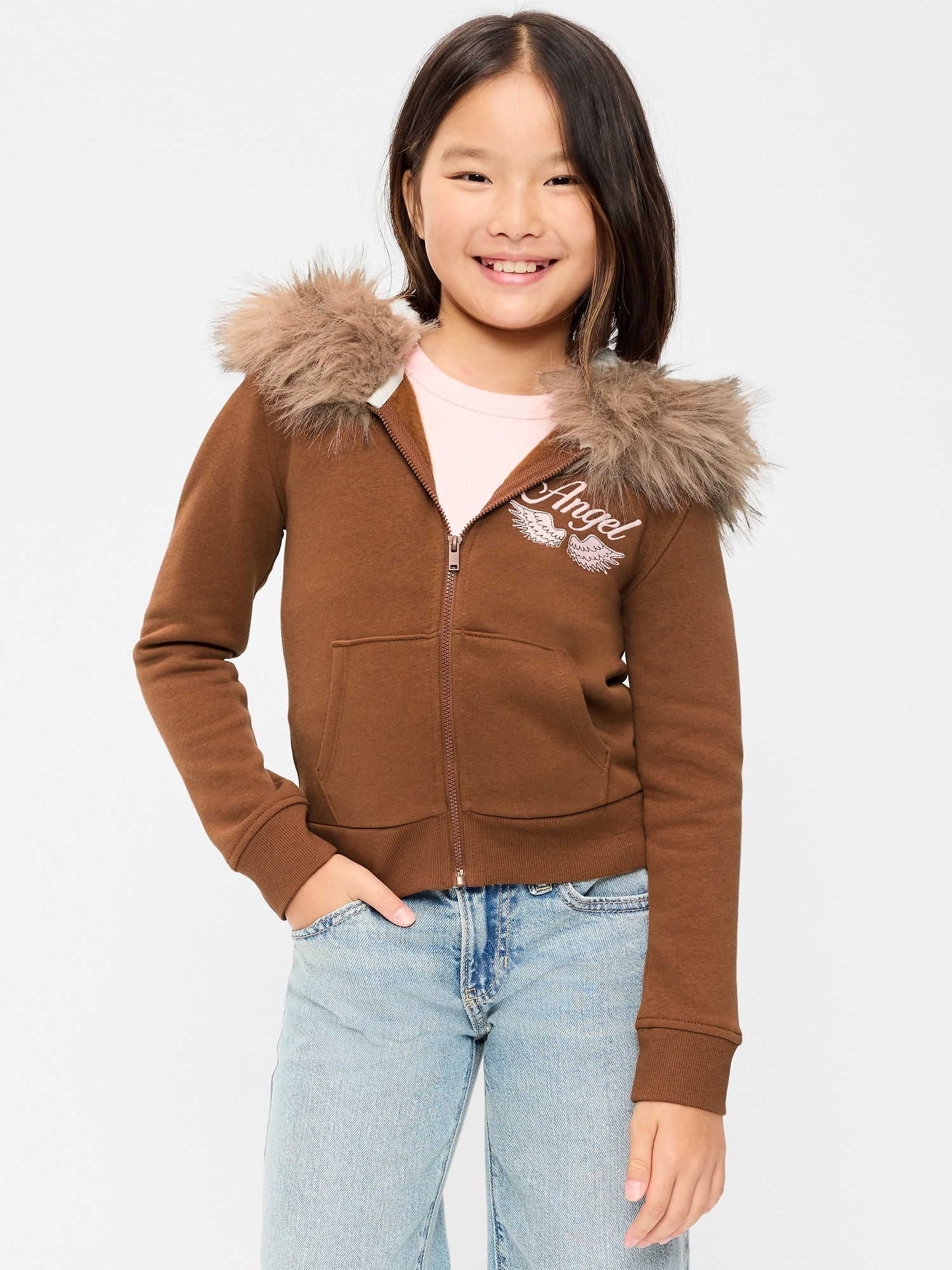 Fitted Faux-Fur Full-Zip Hoodie for Girls