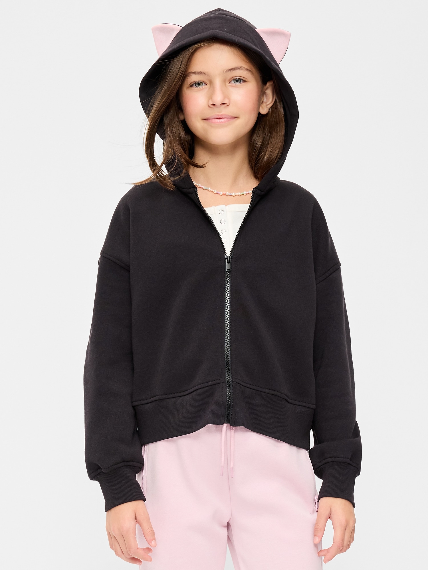 Худи Old Navy Favorite Fleece Graphic Zip-Front для девочек, цвет: Чёрный