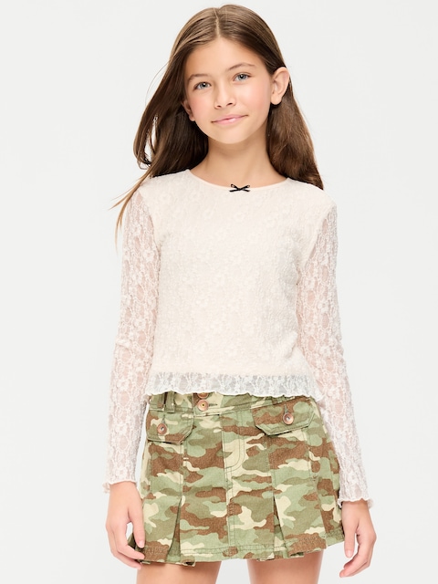 Fitted Long-Sleeve Lace Top for Girls