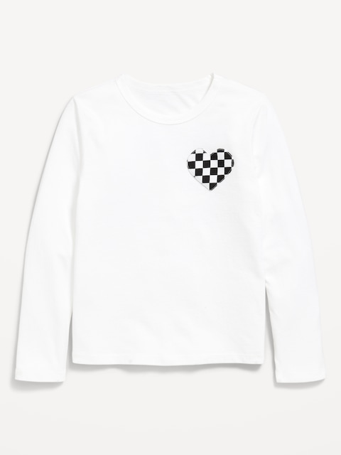 Softest Long-Sleeve Heart-Patch T-Shirt for Girls