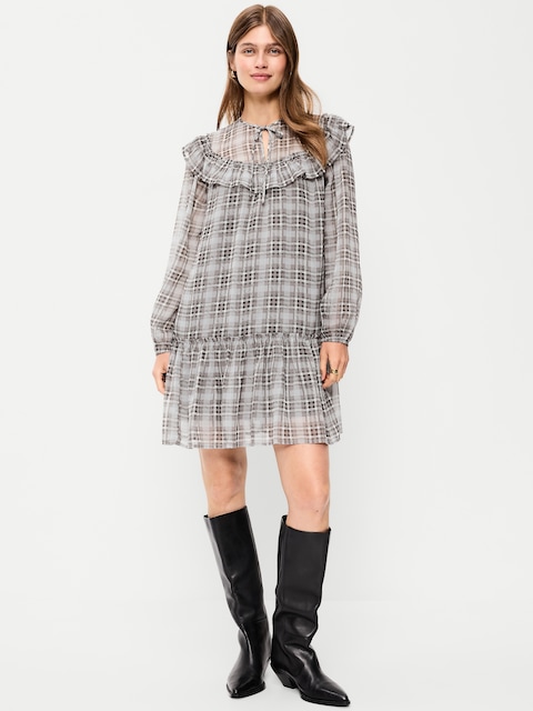Chiffon Ruffle Swing Mini Dress