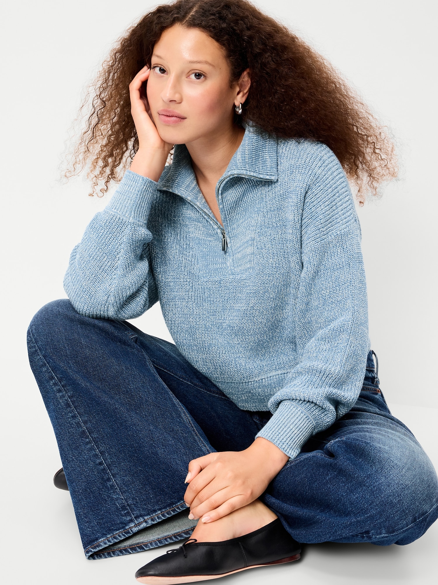 Seaside Cotton Shaker Oversized Half-Zip Sweater