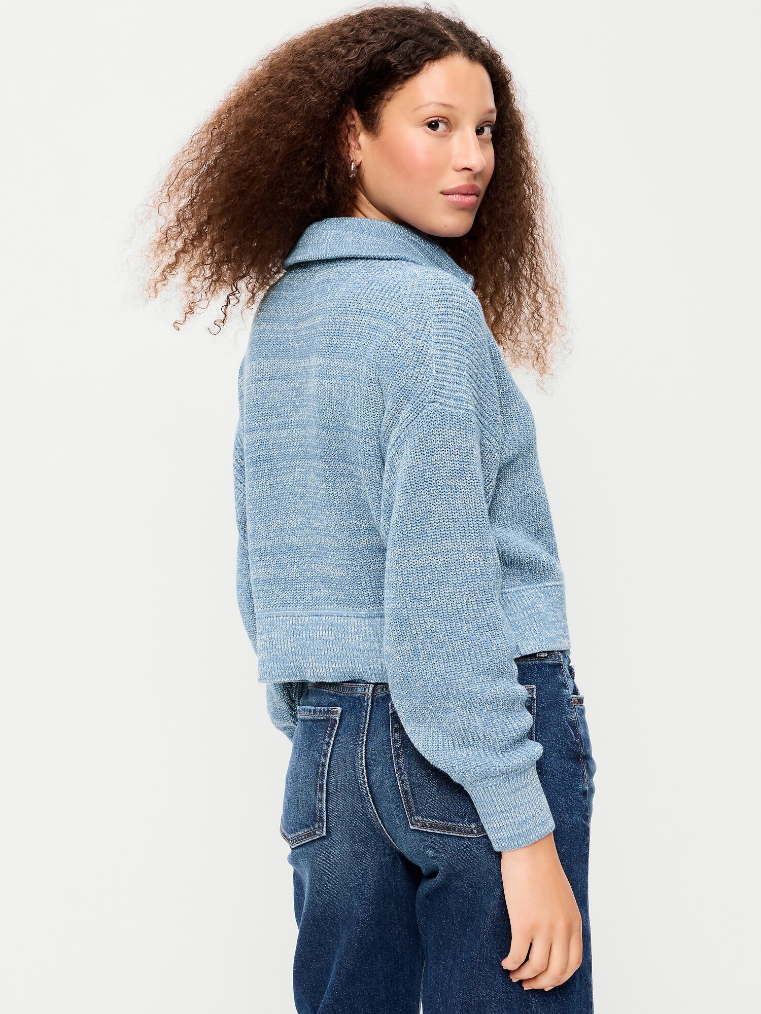 Женский хлопковый свитер Old Navy Seaside Shaker оверсайз с молнией 1/2, цвет: Синий — фото 2